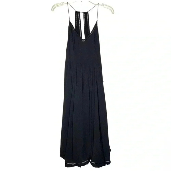 Boutique Halter Eyelet Cutout Flowy Minimalist Midi Dress - Picture 1 of 8